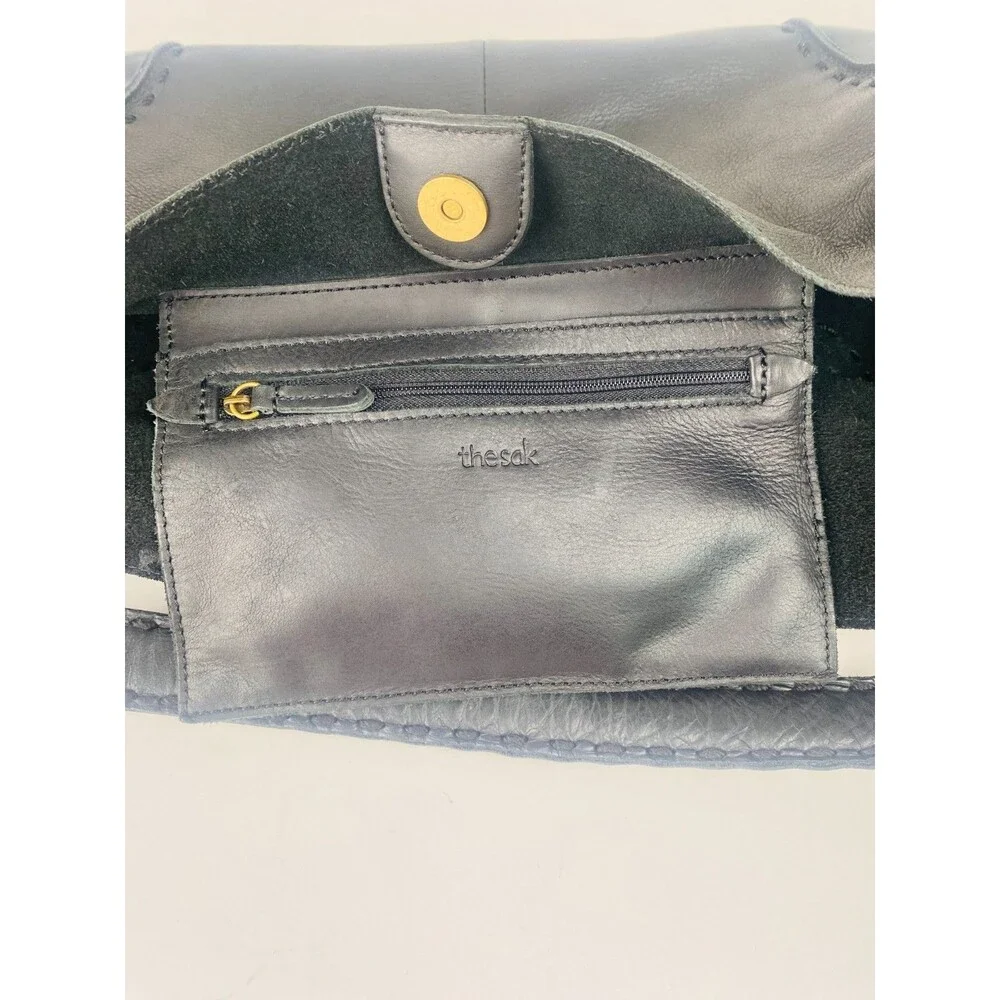 The Sak Los Feliz Black Leather Hobo Shoulder Bag Whipstitch Handbag Slouchy